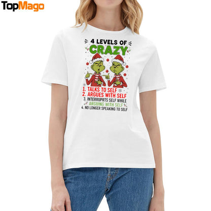 4 Levels Of Crazy Talks To Self Argues With Self No Longer Speaking To Self Grinch Christmas 2025 T-Shirt, Hoodie, Sweatshirt, Ladies Boyfriend Shirt