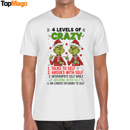 4 Levels Of Crazy Talks To Self Argues With Self No Longer Speaking To Self Grinch Christmas 2025 T-Shirt, Hoodie, Sweatshirt, Ladies Boyfriend Shirt