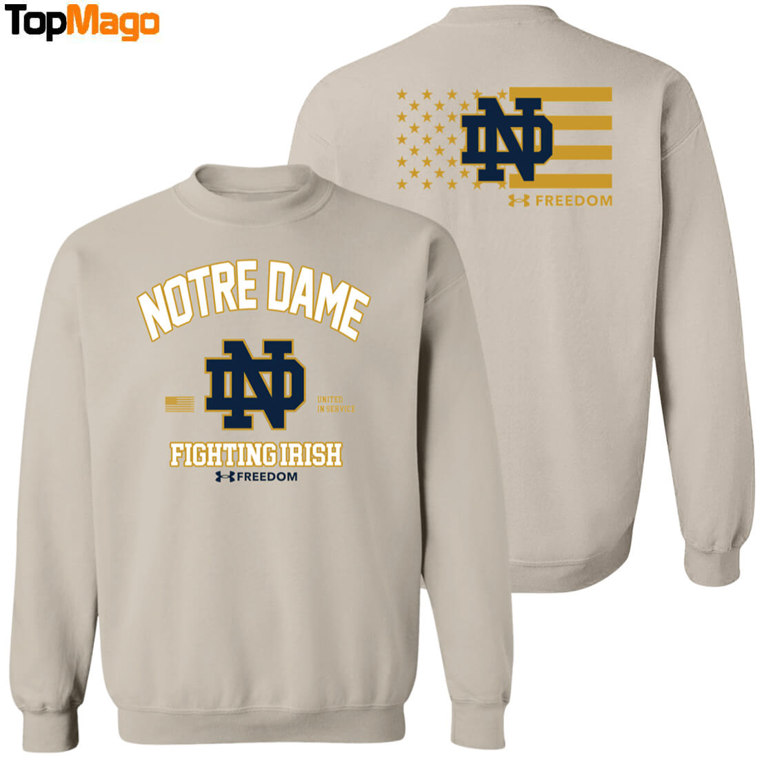 [Front-Back] Notre Dame Freedom Hoodie, Premium SS T-Shirt, Long Sleeve Shirt