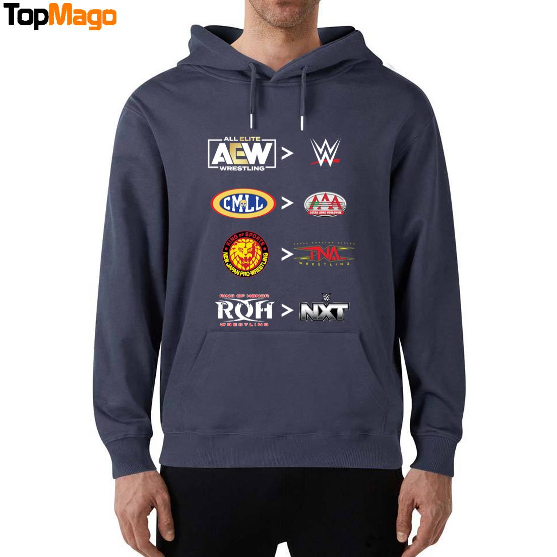 More comparative AEW and WWE CMLL and AAA NJPW and TNA ROH and NXT 2025 T-Shirt, Hoodie, Sweatshirt, Ladies Boyfriend Shirt