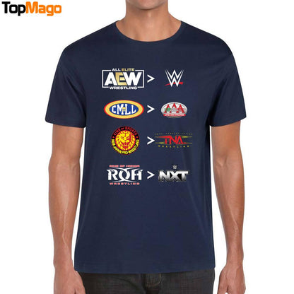 More comparative AEW and WWE CMLL and AAA NJPW and TNA ROH and NXT 2025 T-Shirt, Hoodie, Sweatshirt, Ladies Boyfriend Shirt