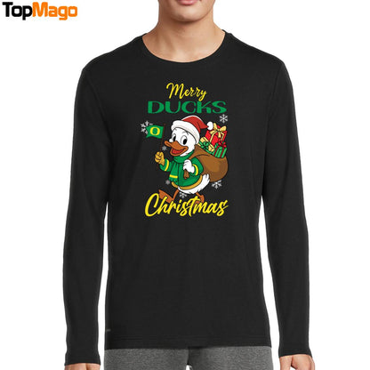 Oregon Ducks Pine Tree NCAA Merry Christmas 2025 Hoodie, Premium SS T-Shirt, Long Sleeve Shirt