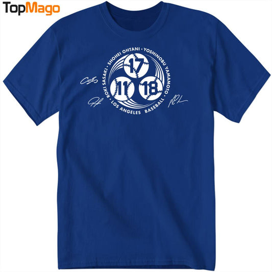 Strike 3 Shohei Ohtani Yoshinobu Yamamoto and Roki Sasaki LA Dodgers signatures T-Shirt