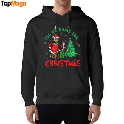 The Grinch I'll Be Home For Christmas Sweatshirt, Long Sleeve Shirt, Hoodie, Premium SS T-Shirt