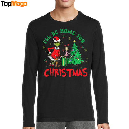 The Grinch I'll Be Home For Christmas Sweatshirt, Long Sleeve Shirt, Hoodie, Premium SS T-Shirt